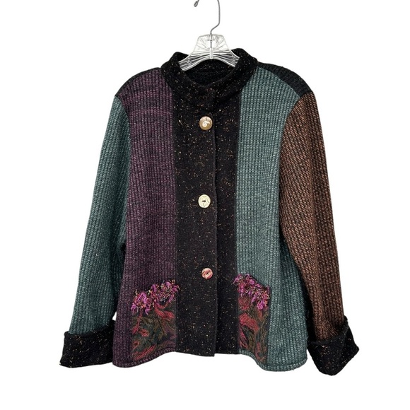 Lee Andersen Sweaters - Lee Andersen Patchwork Indie Cardigan Sweater - Size Medium - Black & Purple